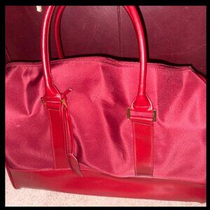 Estee Lauder Red Satin & Leather Tote Bag